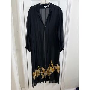 Dorman Silk Duster L Black Floral Whimsygoth Sheer Long Kimono Cardigan
